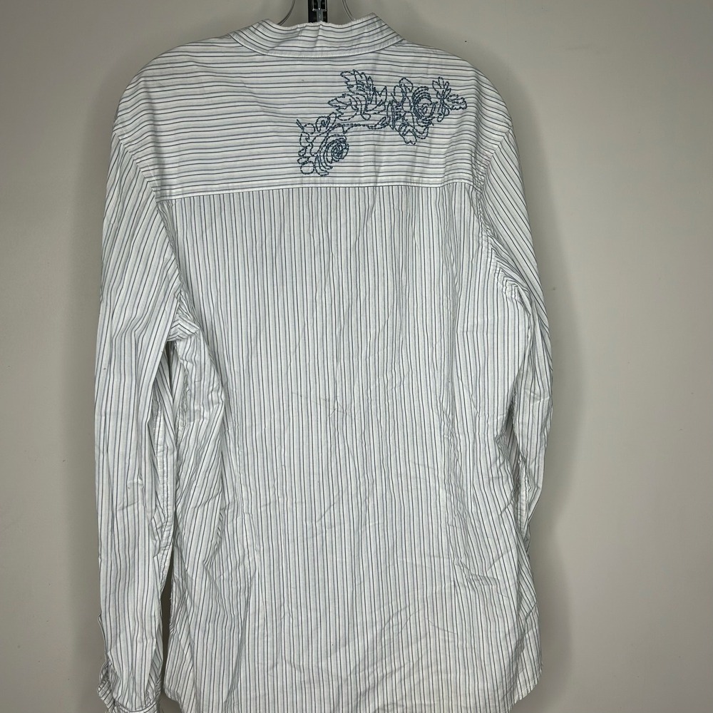 Kenneth Cole Reaction‎ Shirt- Large-embroidered floral button down striped blue - Picture 2 of 7